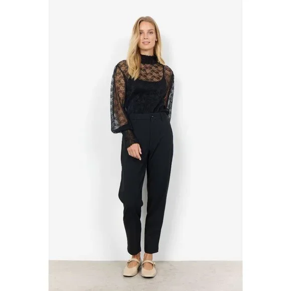 NWT SOYA CONCEPT Vallie Black Lace Longsleeve Top - Picture 2 of 5